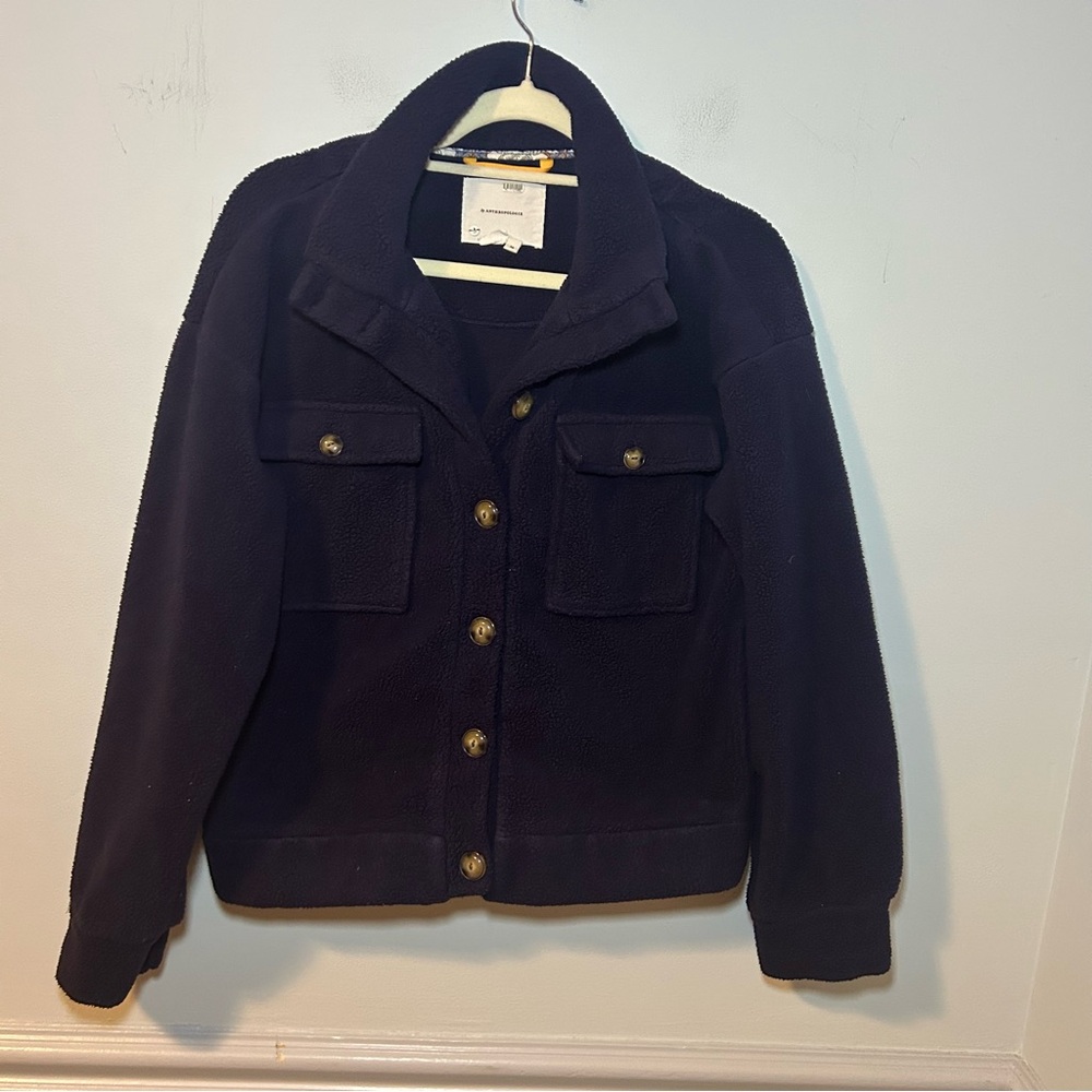 Anthropologie Dark Blue Daily Practice Fleece Bomber Gorpcore Jacket Size XS